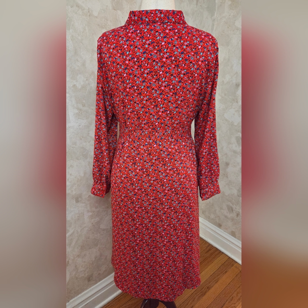 Amazon Essentials Red Floral Shirt Dress Button Front Belted Midi M - Picture 8 of 11